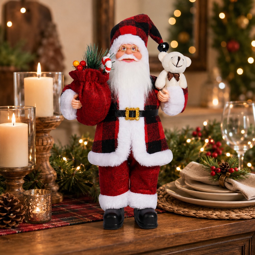Vintage Collectible Santa - Красно-черная фигурка Санты в клетку для