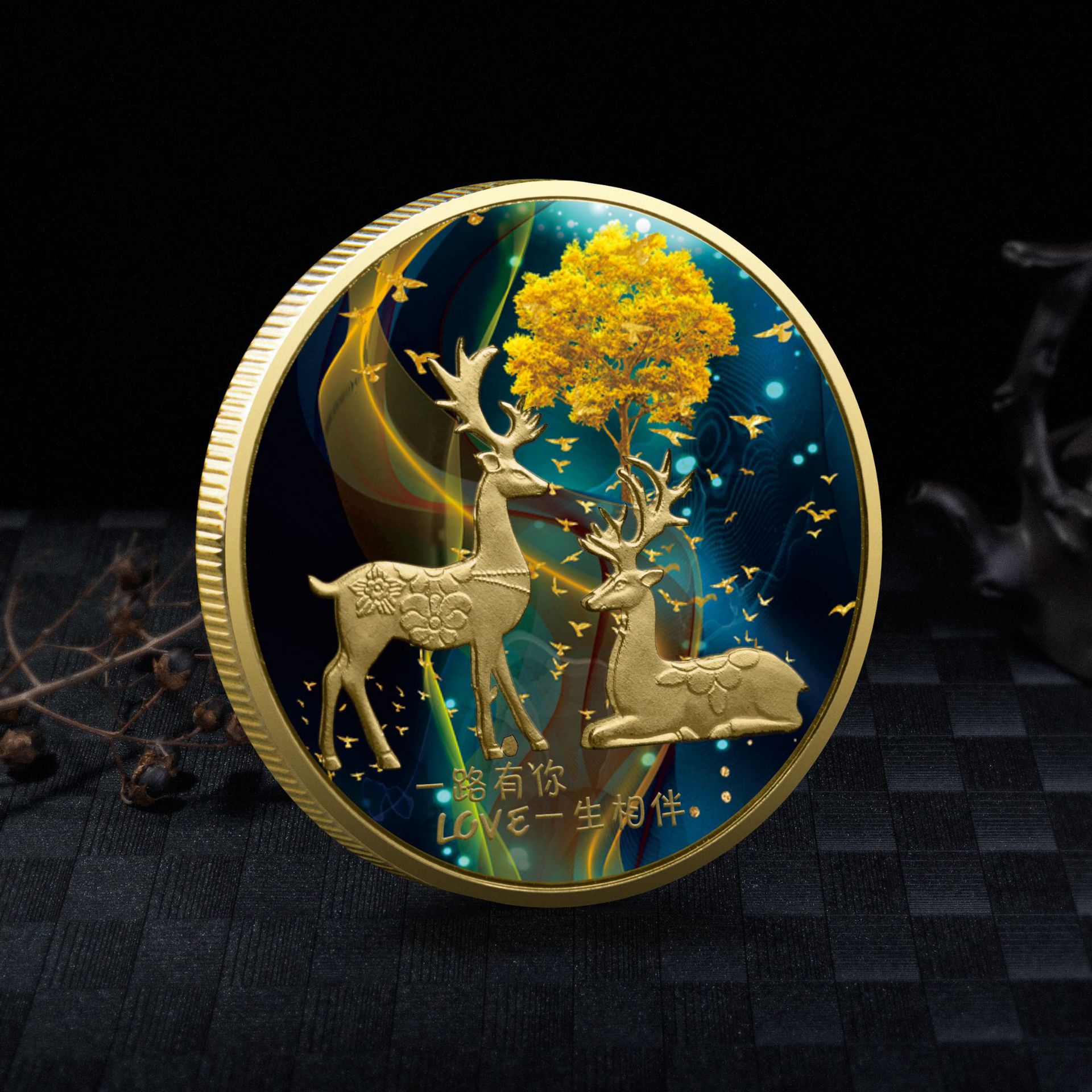 Vintage Collectible Coins - Олень, любовь, счастливая золотая монета, винтажная